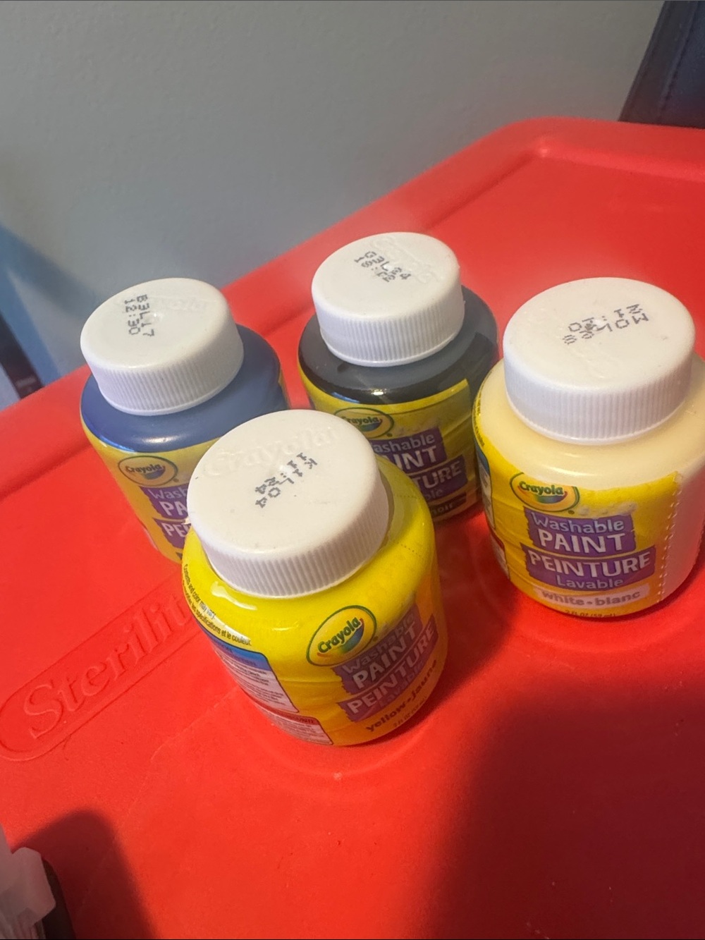 Crayola Washable Paint Bottles - Yellow, White, Blue, Black